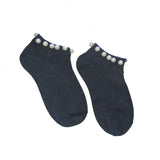 Black Lurex Trainer Socks With Pearl Trim