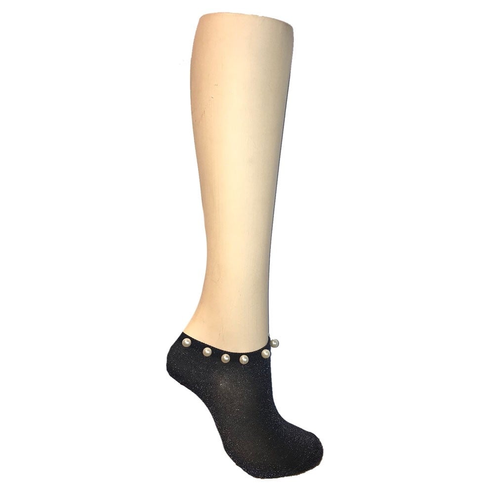 Black Lurex Trainer Socks With Pearl Trim