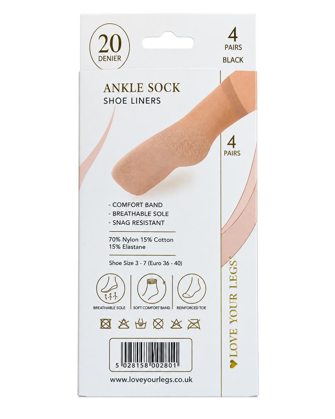 20 Denier Sheer Ankle High Socks – 4 Pair Pack