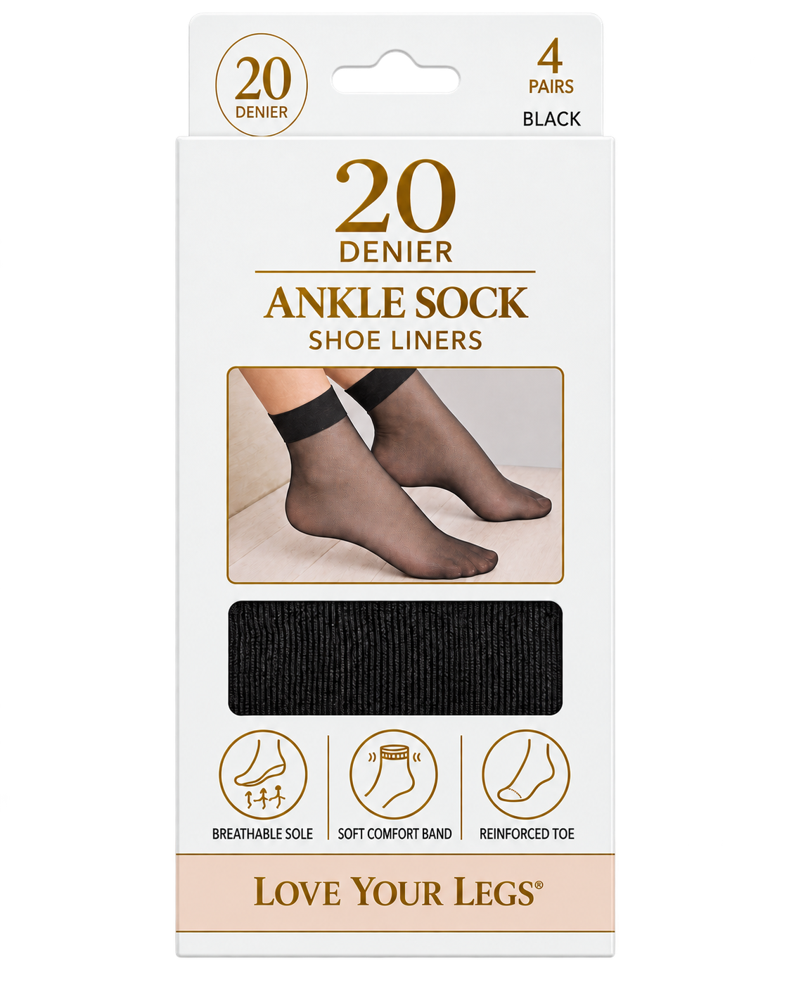 20 Denier Sheer Ankle High Socks – 4 Pair Pack