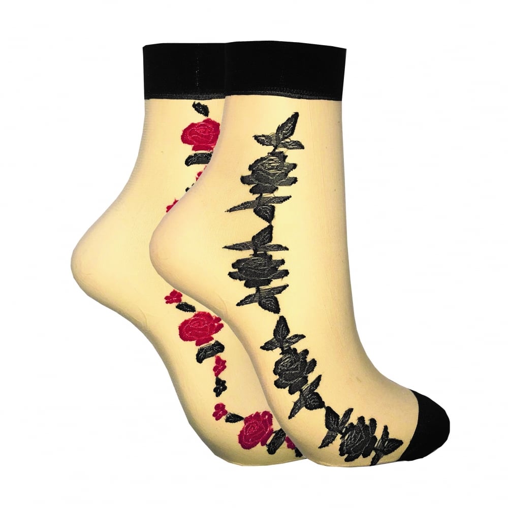 2 Pack Sheer Flower Ankle Highs Natural