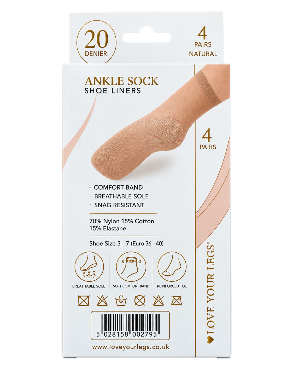20 Denier Sheer Ankle High Socks – 4 Pair Pack